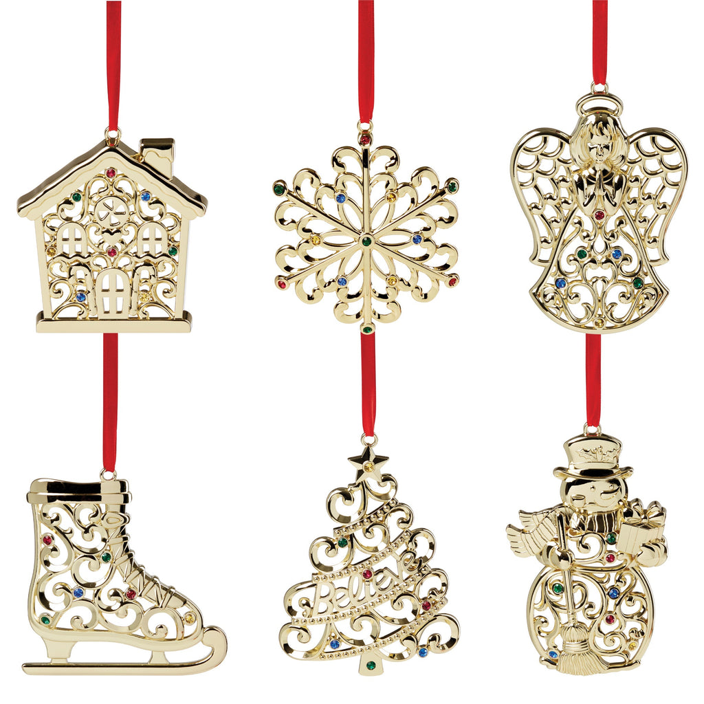 Sparkle & Scroll 6-Piece Gold Ornament Set