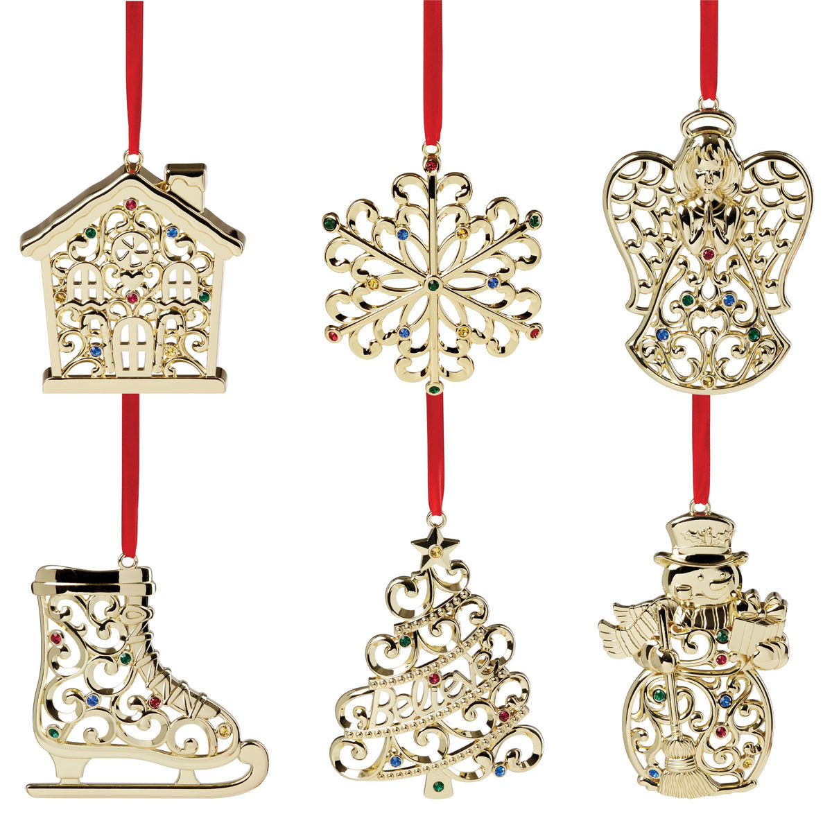 Sparkle & Scroll 6-Piece Gold Ornament Set
